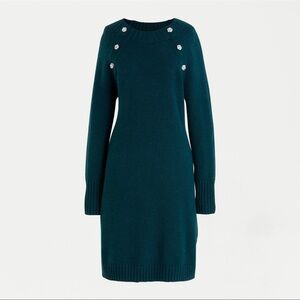 J. Crew Dark Green Sweater Dress with Crystal Accents